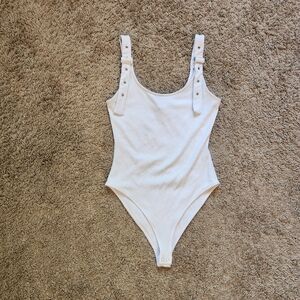 Forever 21 White Ribbed Bodysuit